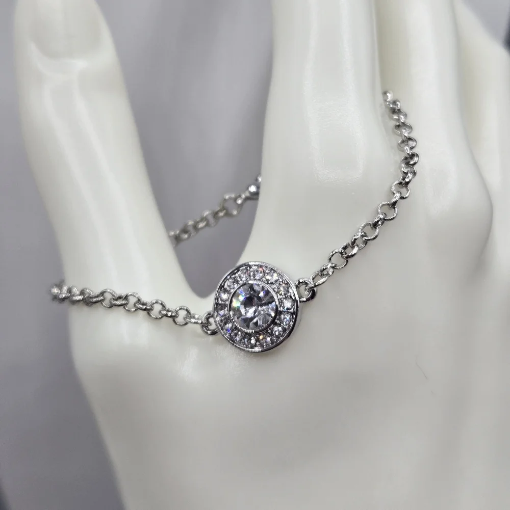 Swarovski Crystal Elements Silver Chain Bracelet 6 - 7.5 inch Halo Design